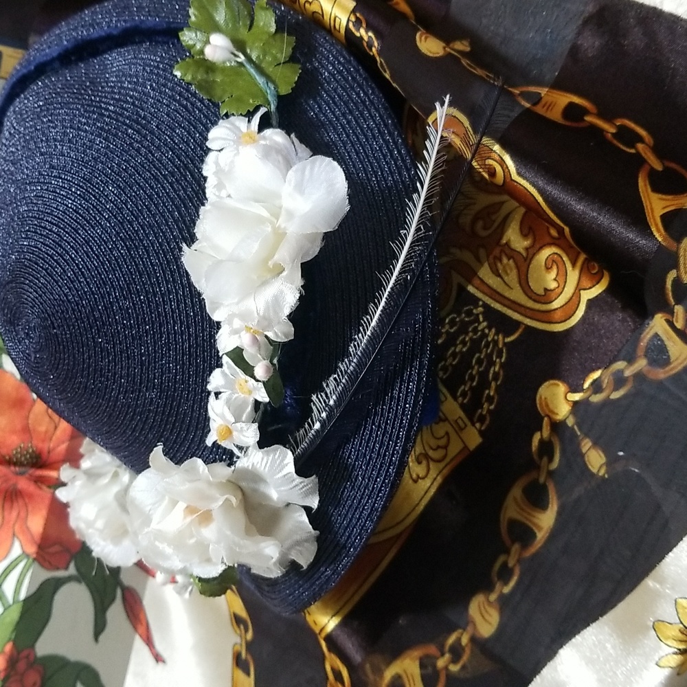 Vintage navy blue straw hat - Picture 3 of 4